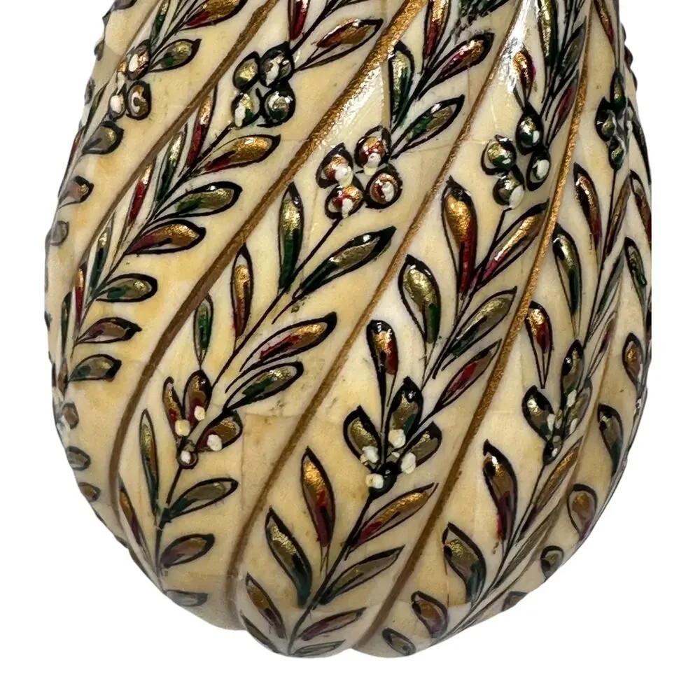 Vintage Moroccan Inlaid Bone Vase Scrimshaw 8.5